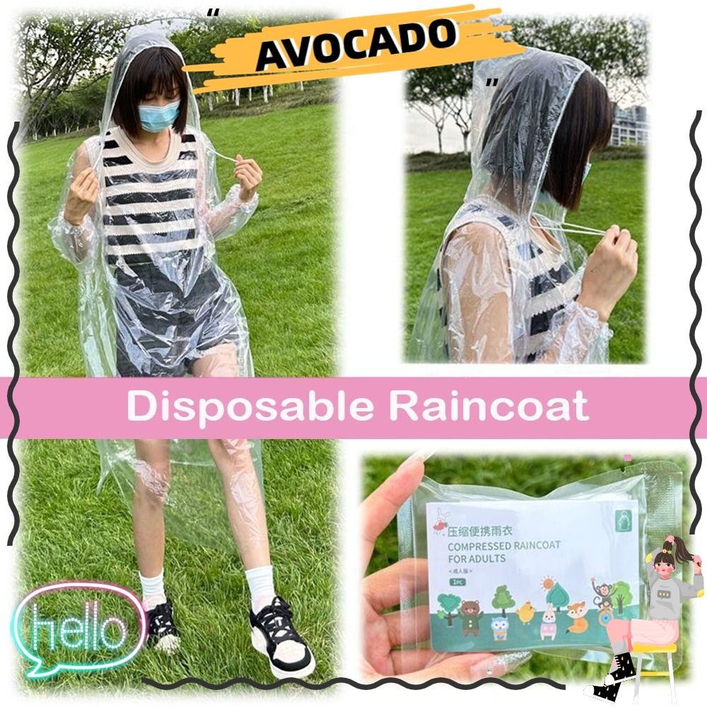 Avocar เสื้อกันฝนมีฮู้ด 1 ชิ้น, เสื้อกันฝนแบบใช้แล้วทิ้งแบบหนาโปร่งใส, เสื้อปอนโชแบบบีบอัดแบบใช้แล้วทิ้งฉุกเฉินสําหรับการเดินทางแคมป์ปิ้ง