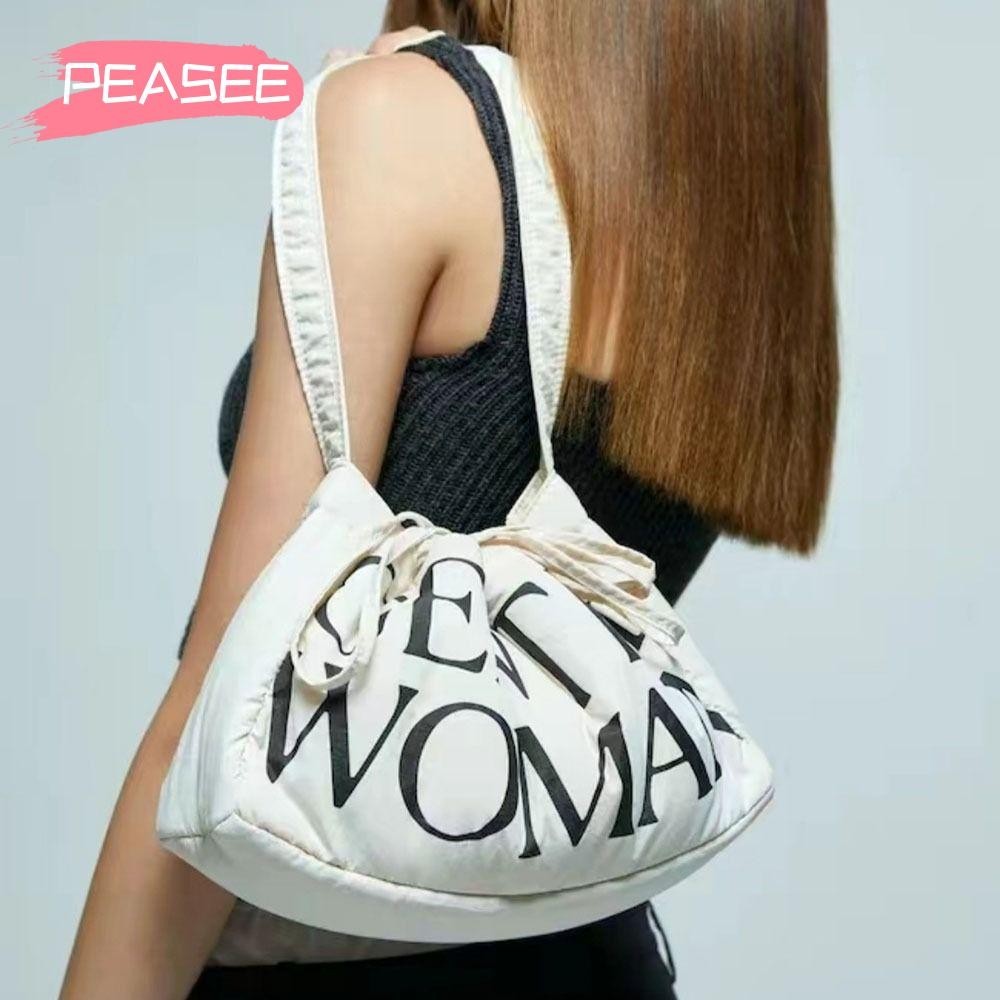 Peasee กระเป๋าสะพายไหล่, GentleWoman GW ความจุขนาดใหญ่กระเป๋าเกี๊ยวกึ่ง, กระเป๋าสะพายหลังพิมพ์ลายตัวอักษรมีสไตล์เรียบง่ายผู้หญิง