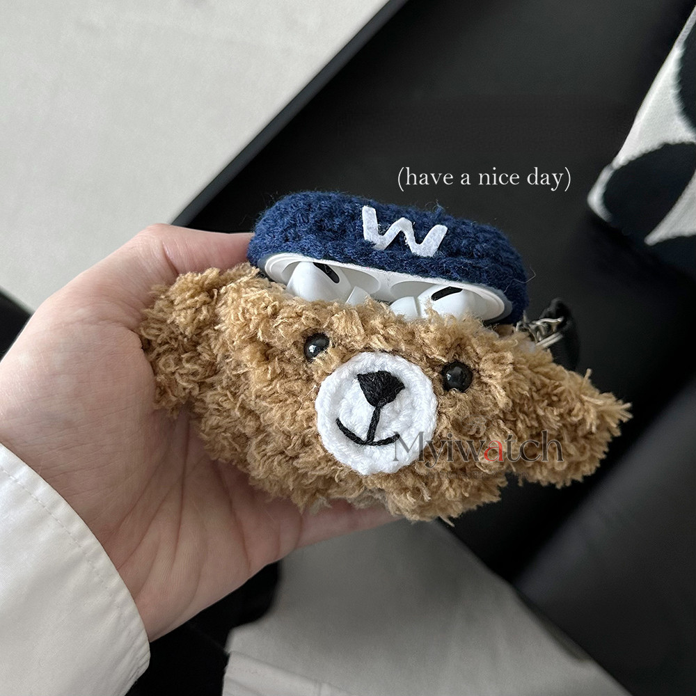 Newน่ารักตุ๊กตาถักหมีกองทัพเรือสําหรับApple Airpods 1 2 3 pro 2 Lamb Plush SoftสําหรับAirpods Proชุดหูฟังไร้สายบลูทูธชาร์จ