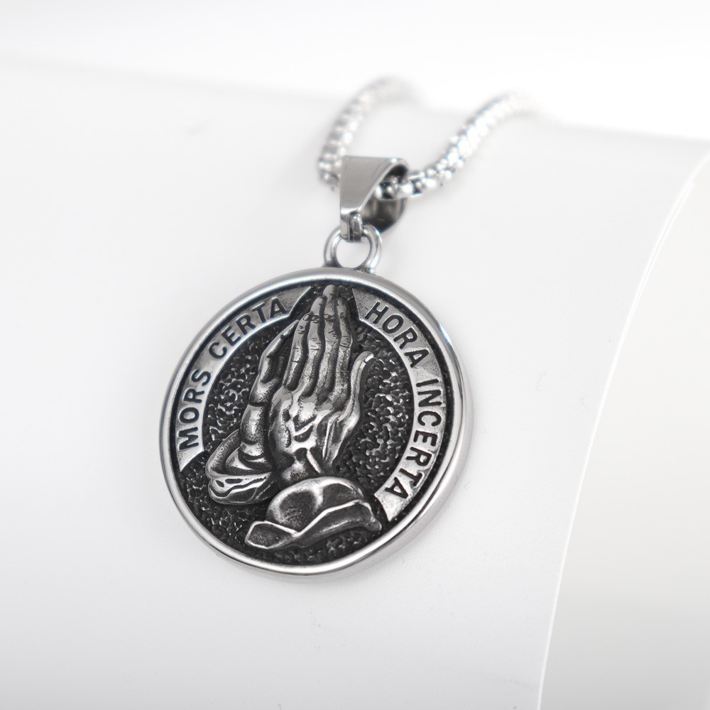 เงินสี Devostionalสวดมนต์ Amulet Clavicle Chain สร้อยคอ Statement Lords สวดมนต์ Bible Verse รอบเหรียญจี้สร้อยคอ