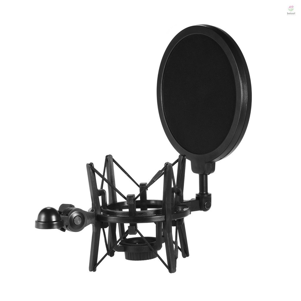 Univerdal พลาสติกคอนเดนเซอร์ไมโครโฟน Mic Shock Mount Holder Bracket Anti-vibration พร้อม Pop Filter สําหรับ On-line Broadcasting Studio Music Recording