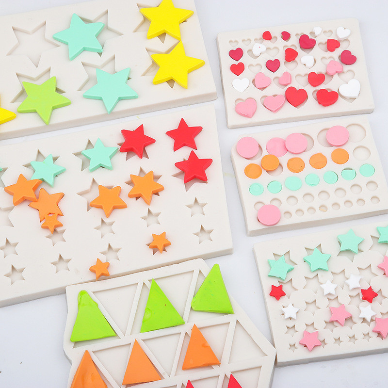 Round/heart /Triangle/StarซิลิโคนFondantแม ่ พิมพ ์ เค ้ กตกแต ่ งเครื ่ องมือช ็ อกโกแลตGumpasteแม ่ พิมพ ์ สีสุ ่ ม