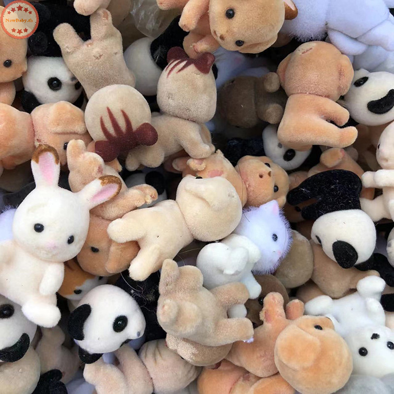 Newbaby Forest Family รูปสัตว ์ กระต ่ ายหมีสุนัข Panda Flocking Shaggy Figurine ลิงของเล ่ นสําหรับเด ็ ก TH