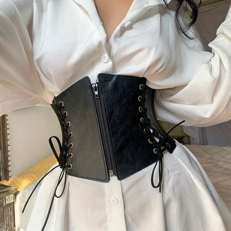 CZ03-BLKคอเส็ทหนัง PVC  ซิปหน้า สานข้าง รุ่นพิเศษ พร้อมส่ง‼️ ส่งไว ( คนไทยขายเอง )