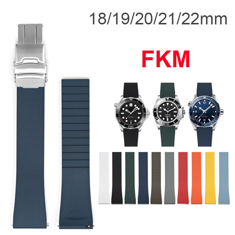 เกรดสูง FKM Fluoro สายนาฬิกายาง 18 มม.19 มม.20 มม.21 มม.22 มม.Universal Quick Release หัวเข็มขัดพับสร้อยข้อมืออุปกรณ์เสริมสําหรับ Omega Rolex