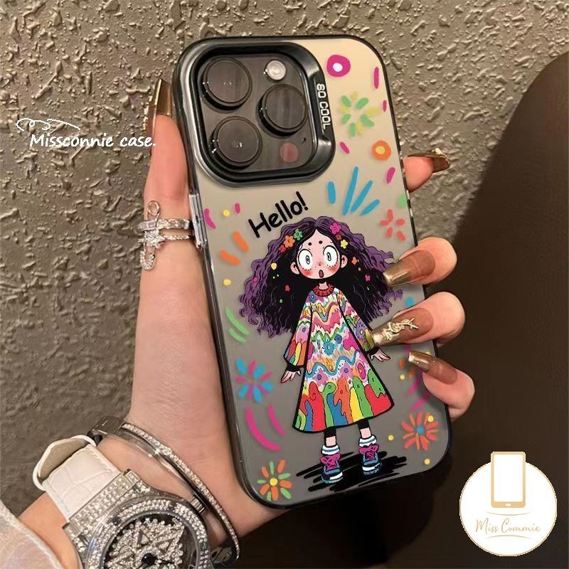 Missconnie การ์ตูนสี Graffiti Lucky สาวน่ารักเคสโทรศัพท์สําหรับ IPhone XR ถึง 13PRO XR ถึง 14RRO 11 ถึง 15PRO Creative Art Colorful Firework ชุบโลหะนุ่มกรณี