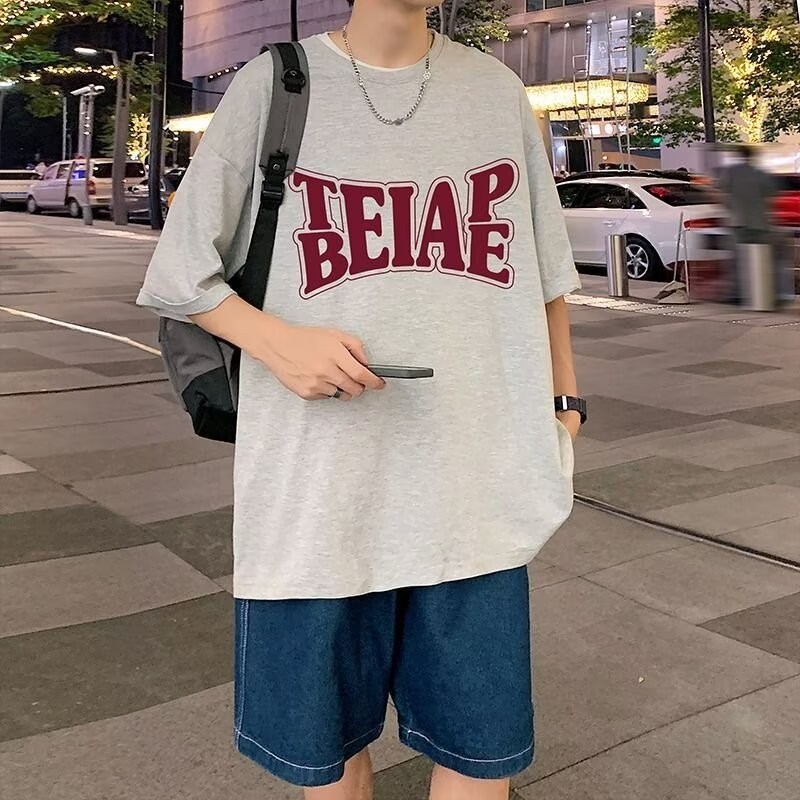 M-8xl สไตล ์ เกาหลีแขนสั ้ นเสื ้ อยืดผู ้ ชายขนาดบวกรอบคอสบายๆหลวมขนาดใหญ ่ Tee