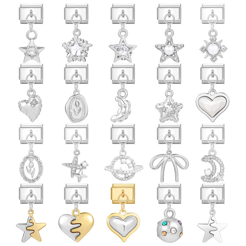 Star Love Moon Charm Fit อิตาเลี่ยน Links 9 มม.สร้อยข้อมือสแตนเลสทําเครื่องประดับ Diy เครื่องประดับแฟชั่นอุปกรณ์เสริม Retro บุคลิกภาพโมดูลสร้อยข้อมืออุปกรณ์เสริม