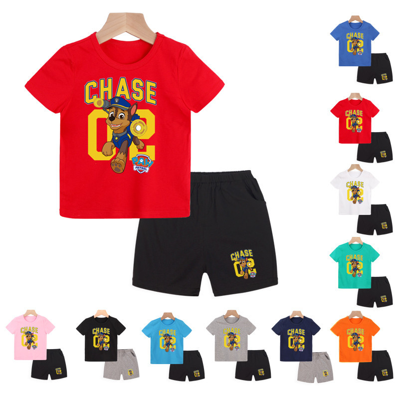 เสื้อผ้าเด็กชุดเซ็ต 2ชิ้น Paw Patrol การ์ตูนแขนสั้นเสื้อยืด + กางเกงขาสั้นชุดผ้าฝ้าย 100% เสื้อผ้าเด็กชายชุด NS022