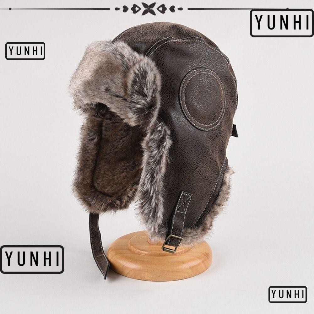 Yunhi สกี Ushanka, หูป ้ องกันหนังฤดูหนาว Trapper Hat, แฟชั ่ น Thicken Warm Faux Fur Lined Windproof หมวกหิมะหู Flap