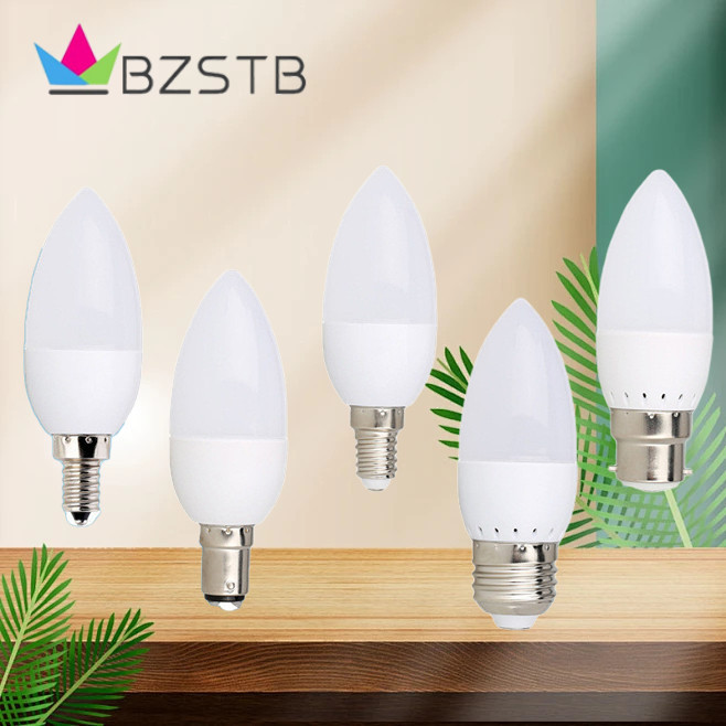 Bzstb หลอดไฟ Led E12 E14 E27 B22 B15 ปลายหลอดไฟ 220V สกรูขนาดใหญ่และขนาดเล็ก ประหยัดพลังงาน แหล่งกําเนิดแสงโคมไฟระย้า แสงสีขาว แสงอุ่น