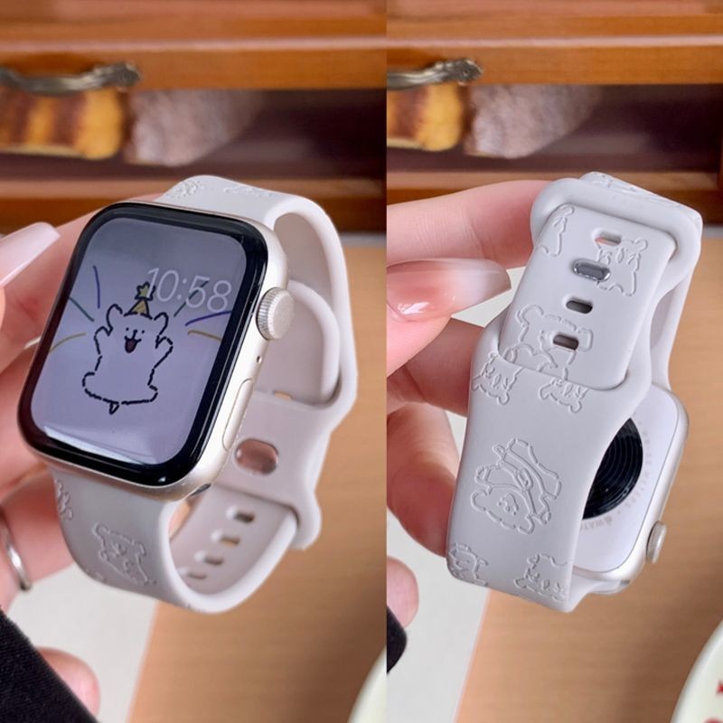 สายนาฬิกาซิลิโคนหัวเข็มขัดคู่สำหรับลูกสุนัขลายเลเซอร์ Watch เหมาะสำหรับ applewatch Apple Watch