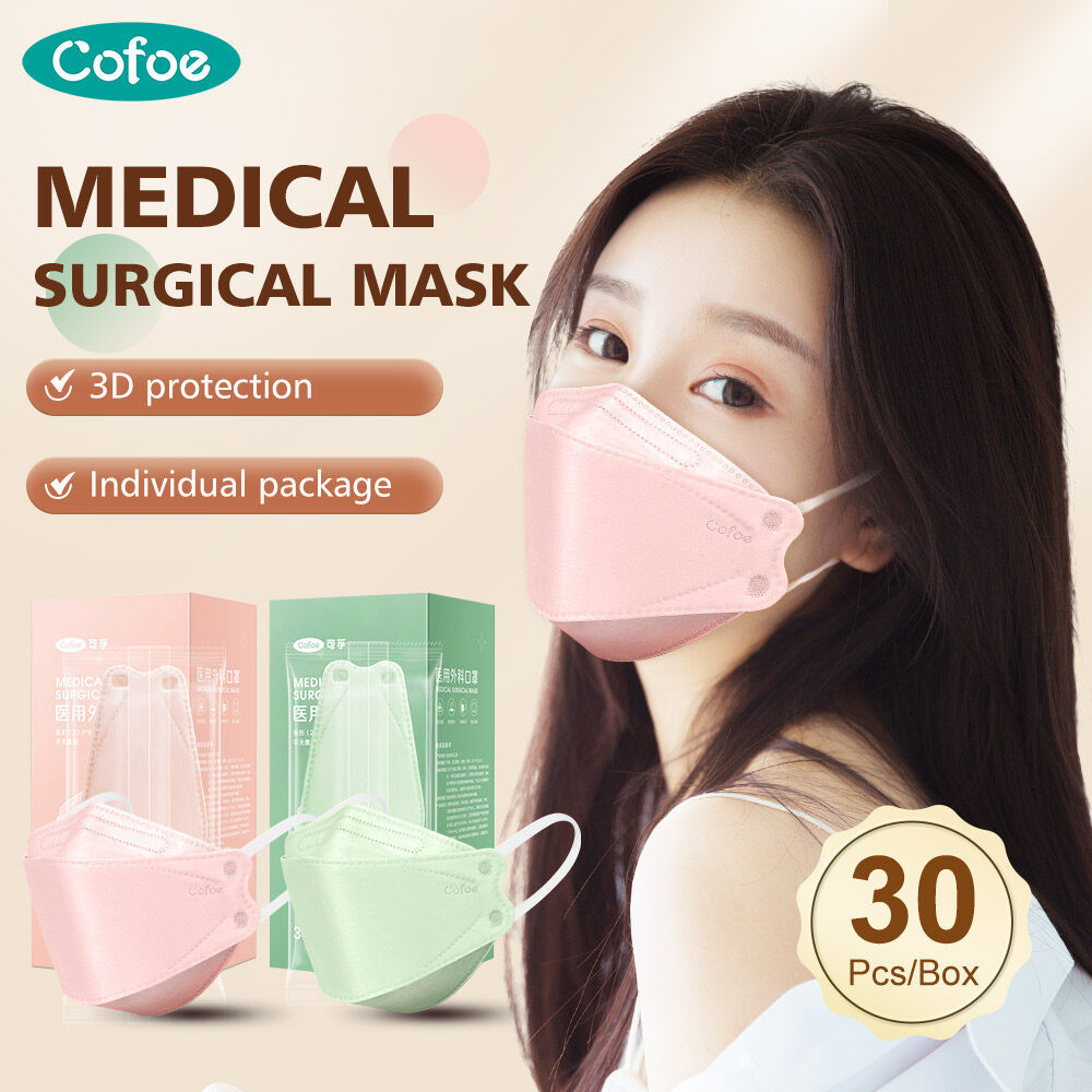 Cofoe 3Ply Medical Surgical Mask 3D Fish Mouth Face Mask Elastic Ear-Hook Protective Cover Breathabl