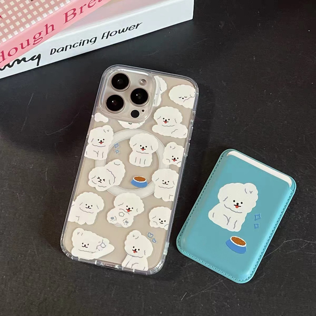 สีฟ้าการ์ตูนสุนัขน่ารักกระเป๋าสตางค์เหมาะสําหรับiphone 11promax 11 12promax X XR XSMAX 12 13 14 15 pro Maxผู้หญิงปลอกปกหลัง14Promax 15plus