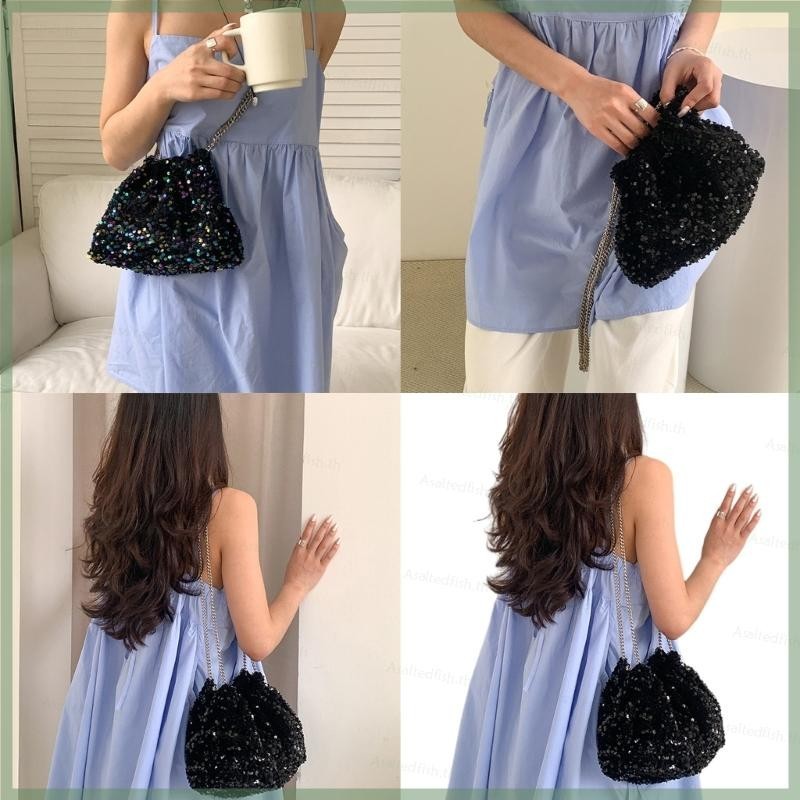 As Ruched Bucket Bag Chain Bag Crossbody Bag Fashion Trend Pleated Bag for Girl