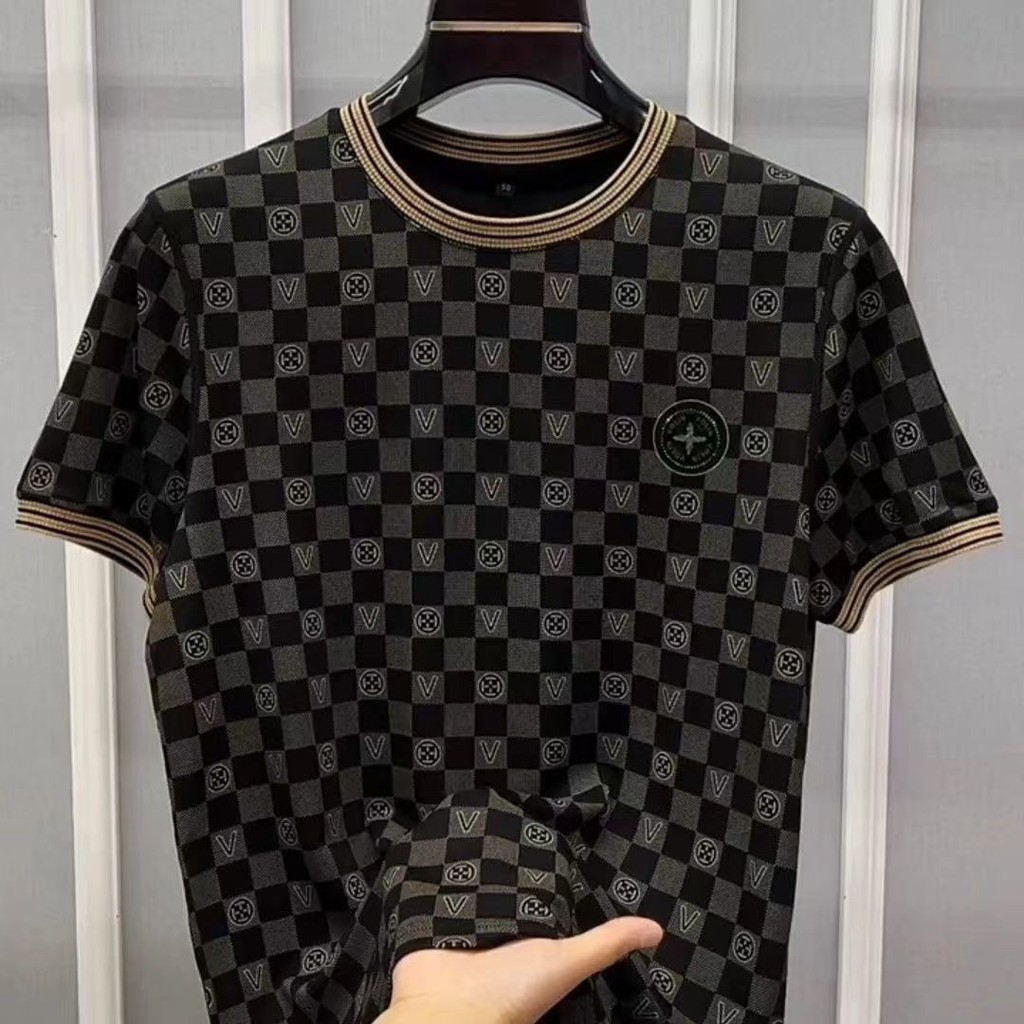 แฟชั่นใหม่พิมพ์ดิจิตอลรอบคอเสื้อยืดประกบเทรนด์ผู้ชายแขนสั้นด้านบน เสื้อผู้ชาย