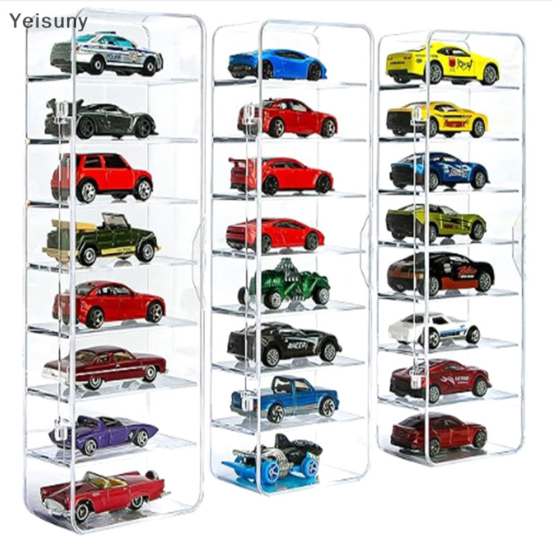 [ใช่] 1:64 กล่องแสดงรถอะคริลิคสําหรับรถยนต์รุ่นของเล่น8ตารางตู้แร็คกันฝุ่นวางซ้อนกันได้กล่องเก็บรถชั้นวางจอแสดงผลโปร่งใสปลาค็อด