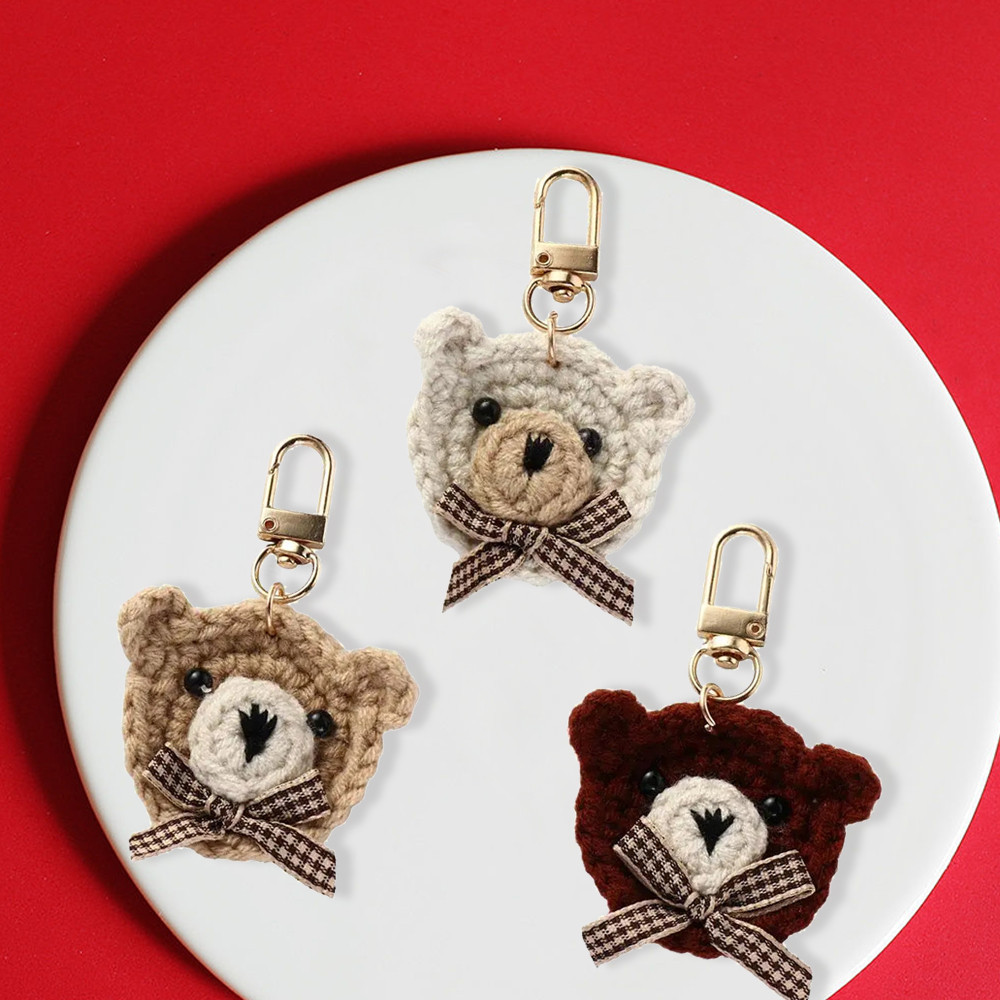 น่ารักถักขนสัตว์หมี Key Chain น่ารัก Bow Tie หมีตุ๊กตาตุ๊กตาแหวนสาว Cartton กระเป๋าหูฟังเครื่องประดับ