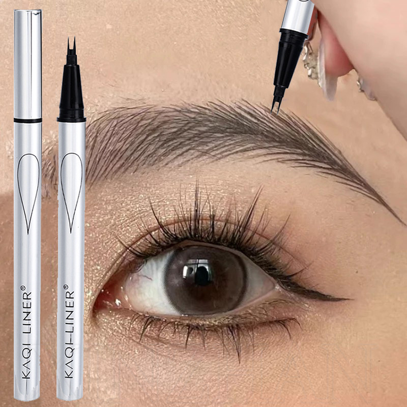 กันน้ําแห้งเร็วติดทนนาน - 4 Fork Tip Water Eyebrow Pencil - Ultra-thin Eyebrow Tattoo Pen - Liquid Lying Silkworm Pen - Eye Make up Cosmetic - Eye Brow Tint Pencil