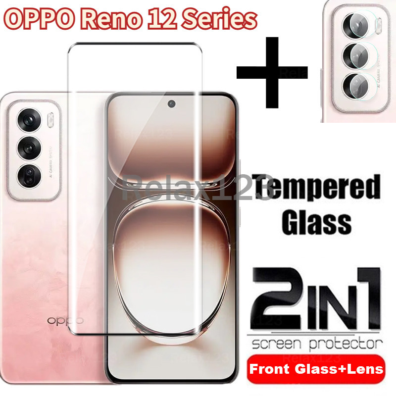 2in1 กระจกนิรภัยสําหรับ OPPO Reno 12 5G Reno 12 Pro 5G Reno12 Reno12Pro 5G Reno12F Reno12 F 5G 2024 ปลอกป้องกันหน้าจอกลับเลนส์ป้องกันกล้องฟิล์มป้องกัน