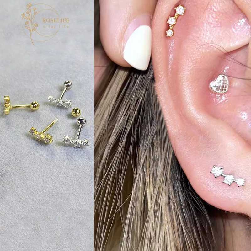 Roselife Gold/silver Threaded Ball Sparkling Rhinestone Star Stud ต ่ างหูสําหรับสาวเลือกฟรีสกรูหูเครื ่ องประดับ 1 คู ่