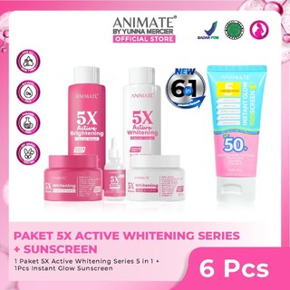 [6 PCS] Bundling Animate Paket Skincare Series 5in1 + Sunscreen Tone Up SPF 50 Pa+++ - Paket Skincare Wajah Lengkap Whitening  - Skincare Perawatan Muka untuk kulit normal