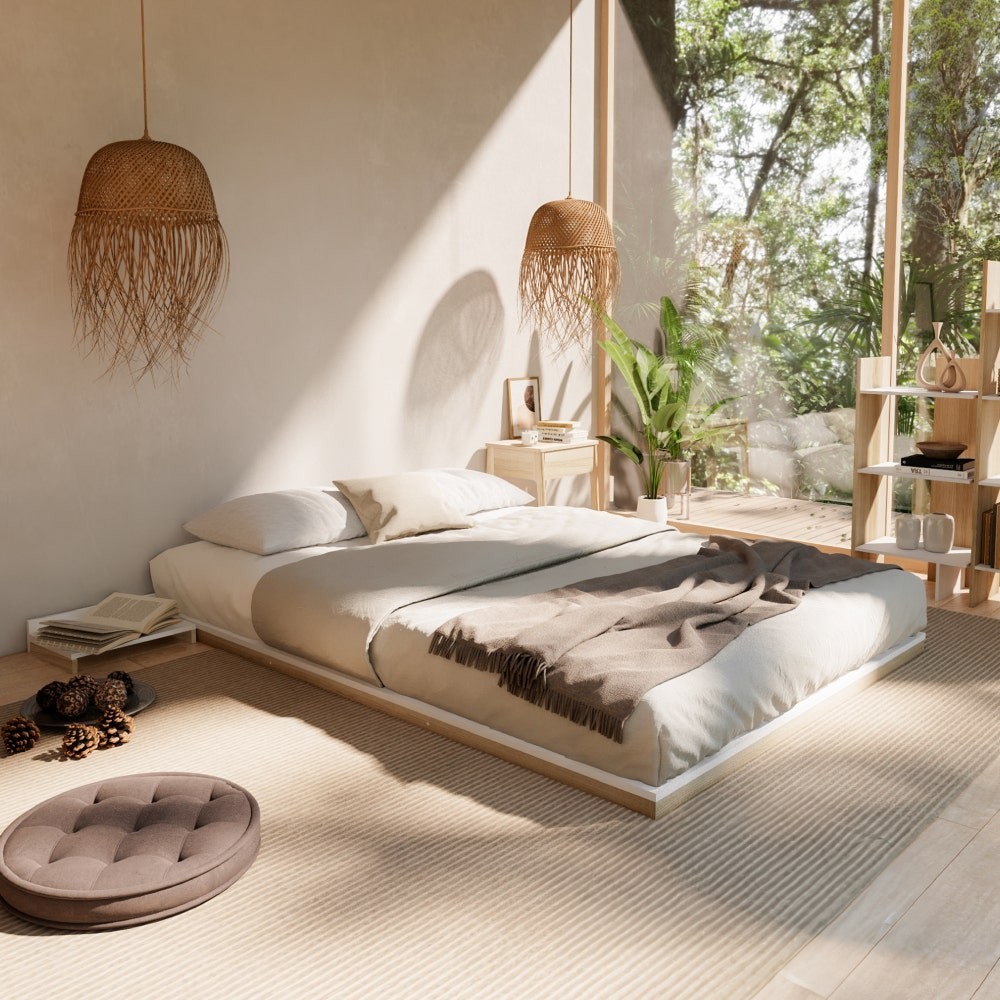 Koncept Furniture เตียงนอน 5-6 ฟุต KC-PLAY รุ่น SLEEPI สีขาว-ลินเบิร์ก(220x203x10 ซม. *ความกว้างรวมข้างเตียง)