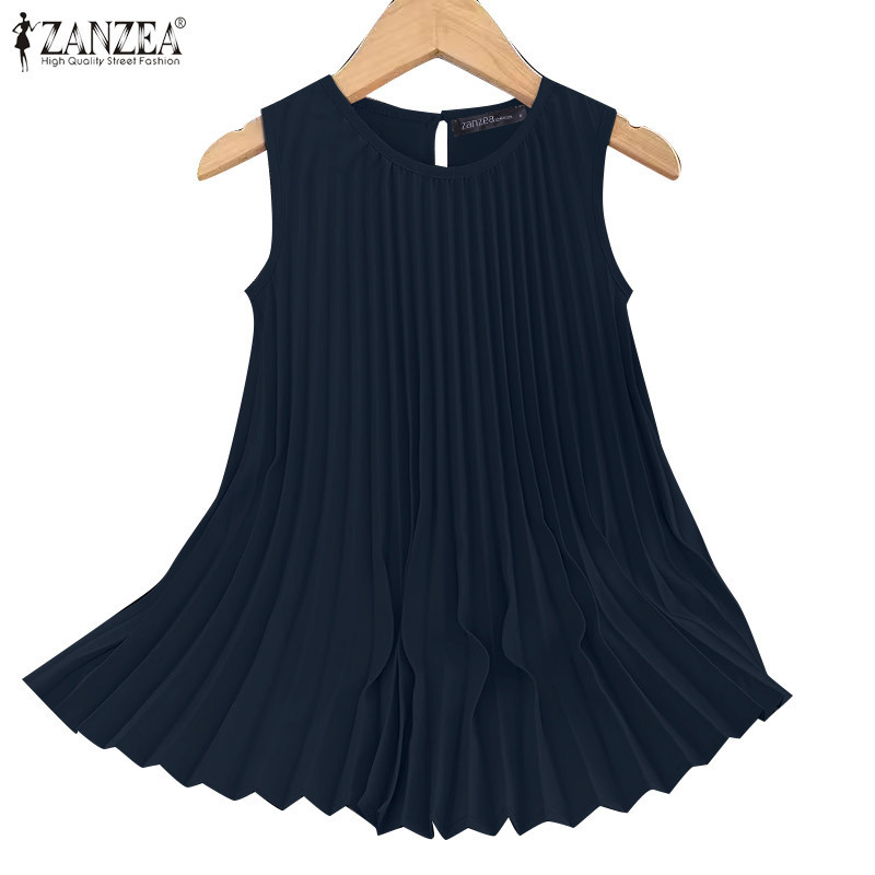 Zanzea เสื้อเบลาส์ทรงหลวมทรงเอแขนกุดสไตล์เกาหลีสําหรับผู้หญิง