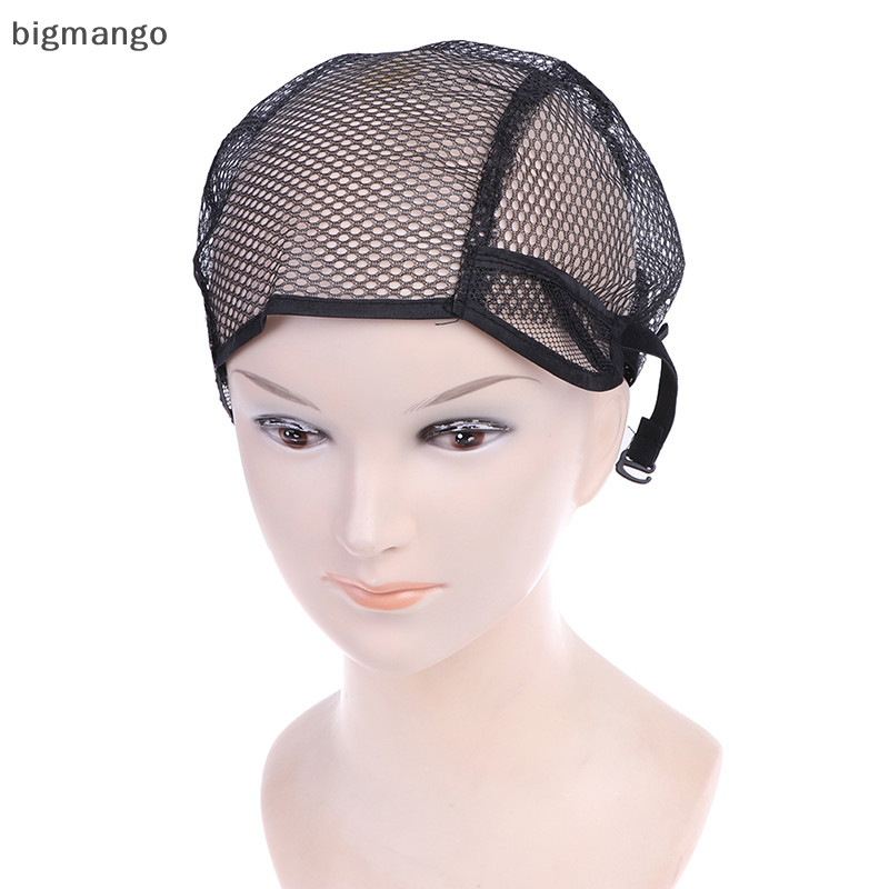 [bigmango] สีดําลูกไม้ตาข่ายเต็มหมวกวิกผมทอผ้าหมวกทําวิกผมสายรัดแรงหุ้นใหม่