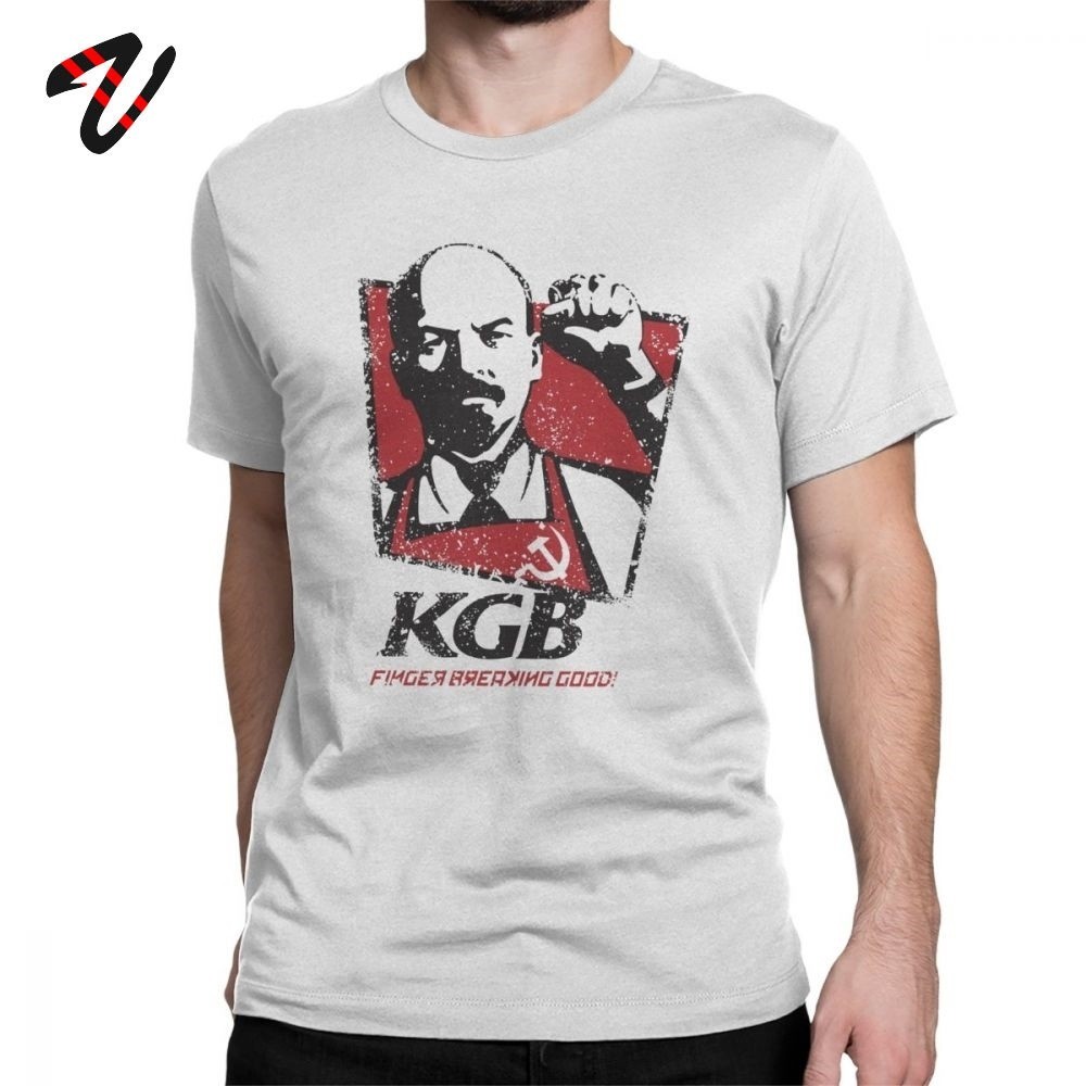 เสื้อยืดสไตล์รัสเซีย KGB ผ้าฝ้าย 100% แบบคลาสสิก-retro รอบคอนุ่มนวล
