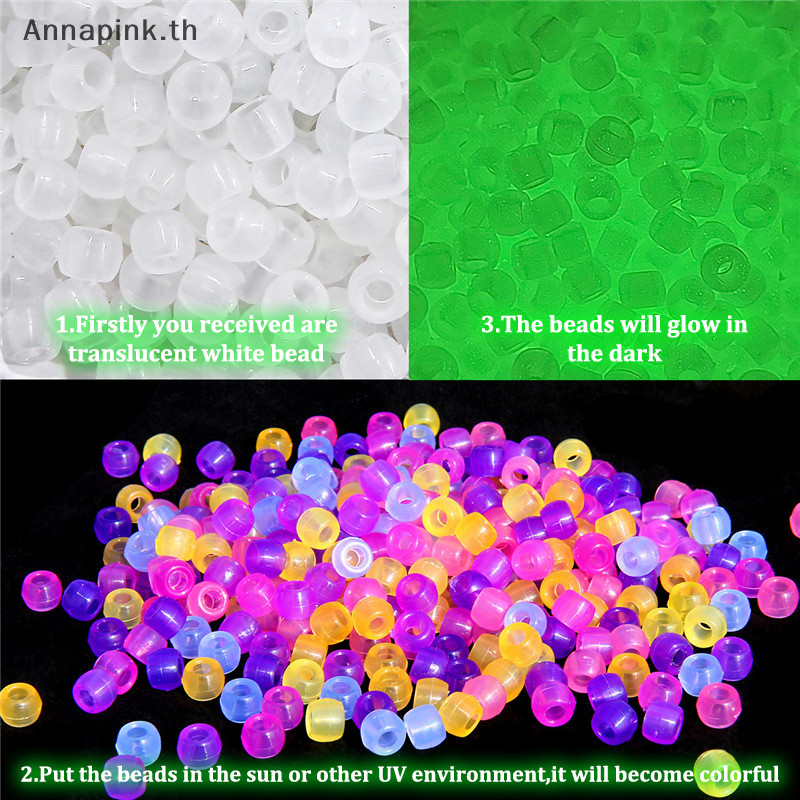 Annapink.th 100 ชิ้นเปลี่ยนสี UV ลูกปัดผสมสีเรืองแสงในที่มืดลูกปัด DIY เครื่องประดับทําสร้อยข้อมือสร้อยคอ EN