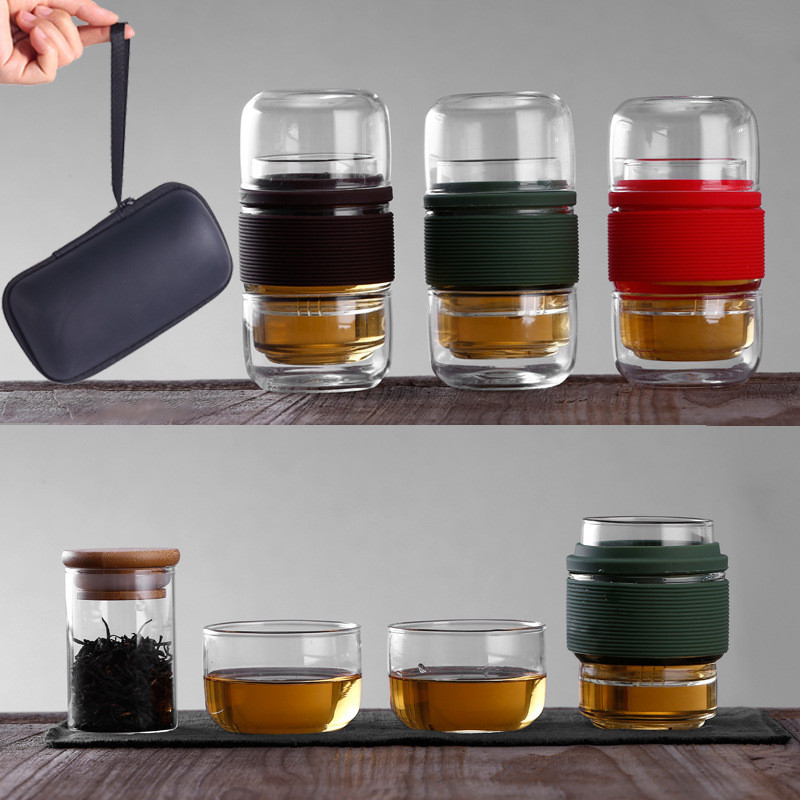 [Hot Sale]Glass Travel Tea Set Suit Quick Cup Portable Bag Portable Small Set Kung Fu Single Tea Cup One Pot Two Cups6.6