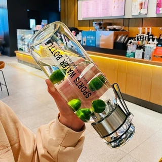 Mossmema ขวดน้ําแก้ว, Leakproof ถ้วยแก้วใส, Drinkware พร้อมที่จับพร้อมฝาปิด 750ml/1000ml ความจุขนาดใหญ่ถ้วยน้ําผลไม้นม แบบพกพา ขนาดใหญ่ จุของได้เยอะ คุณภาพสูง สําหรับกลางแจ้ง Home Office