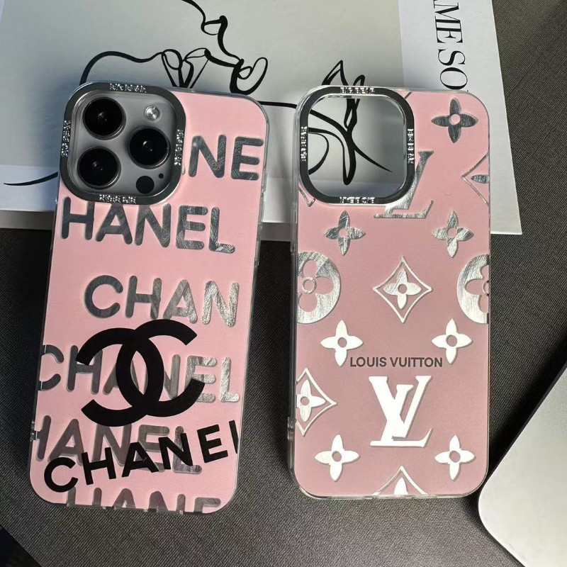 เคสไอโฟน16 15 14 13 12 11 Pro Max Case สำหรับสาว ๆ Pink หรูหรา Silver Hard Compatible เคส iPhone 16PM,16Plus,X/XS, XR,7+,8Plus