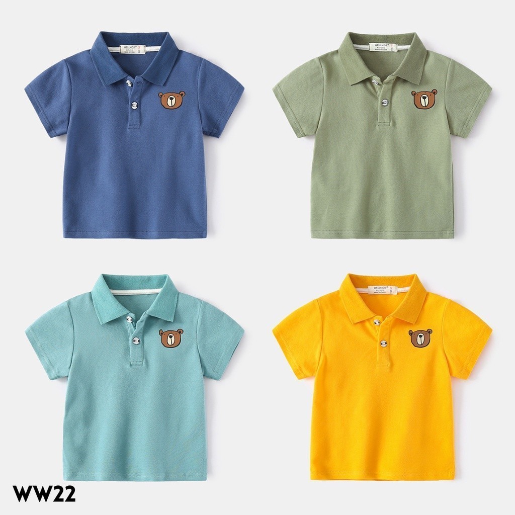 MINIBOO - เสื้อยืดเด็กคอปกธรรมดา รหัส (WW22)