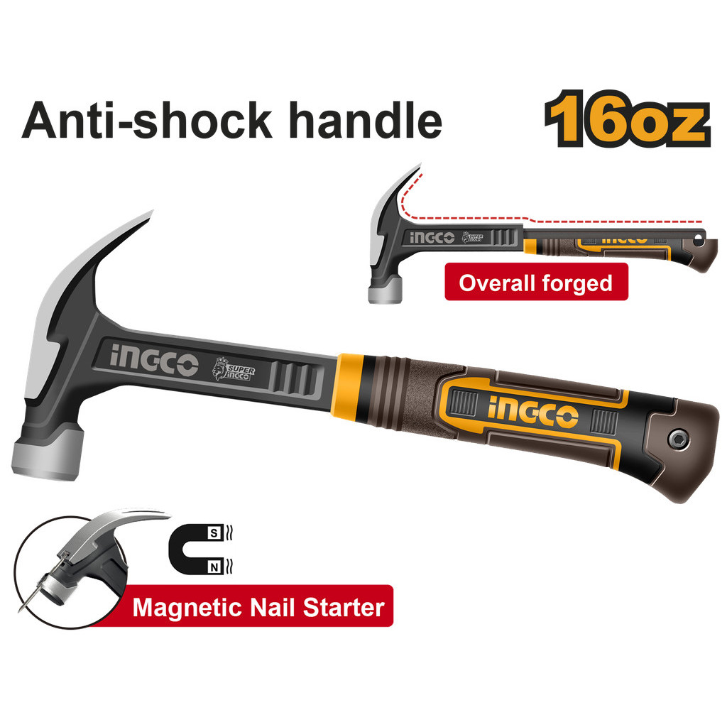 INGCO ค้อนหงอน ด้ามไฟเบอร์ ลดแรงสะเทือน  ขนาด 16 ออนซ์  รุ่น HCH81016L  | ขนาด 20 ออนซ์ รุ่น HCH81020L