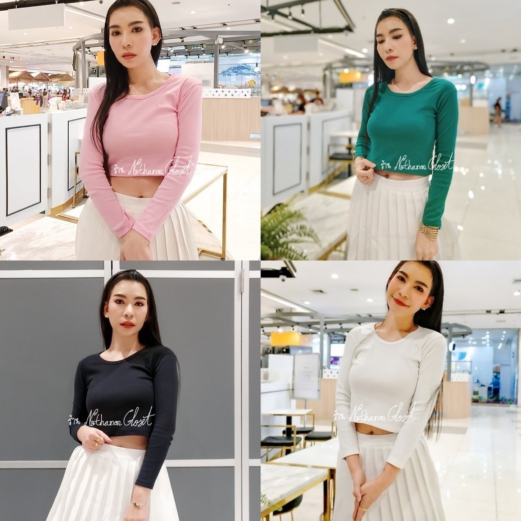 เสื้อครอปแขนยาว Casual look ผ้าคอตตอน เสื้อเอวลอย เหมาะสไหรับสาวไซส์Sต้นๆนะคะ งานน่ารักๆ มีเก็บเงินปลายทางค่า KD047