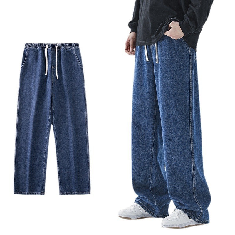 M.T.M กางเกงยีนส์ยาวชาย ทรงกระบอกเอวสูง ใส่สบาย เอวยางยืด baggy jeans