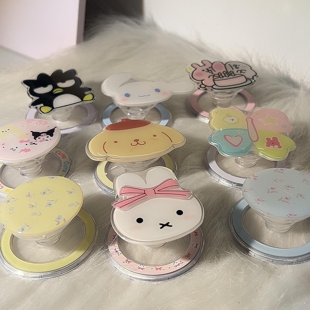 น่ารัก Miffy Sanrio ขาตั้งดอกไม้โทรศัพท์แม่เหล็ก Griptok Tok ขาตั้งชาร์จไร้สายพร้อมแหวน