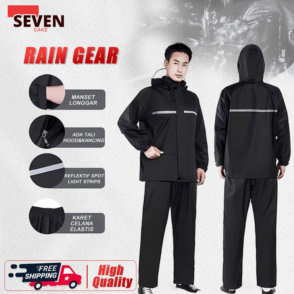 Raincoat suit ชุดกันฝนผู้ใหญ่ ดีไซน์หมวกติดเสื้อ แถบสะท้อนแสง ป้องกันลมได้ดี เหมาะใช้เดินทาง