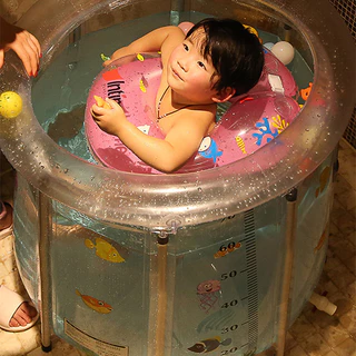 อ่างว่ายน้ำทารก PVC ใส ทรงสูง ฝึกการลอยตัว สระว่ายน้ำเด็ก พัฒนากล้ามเนื้อเด็ก แถมฟรีอุปกรณ์ครบชุด