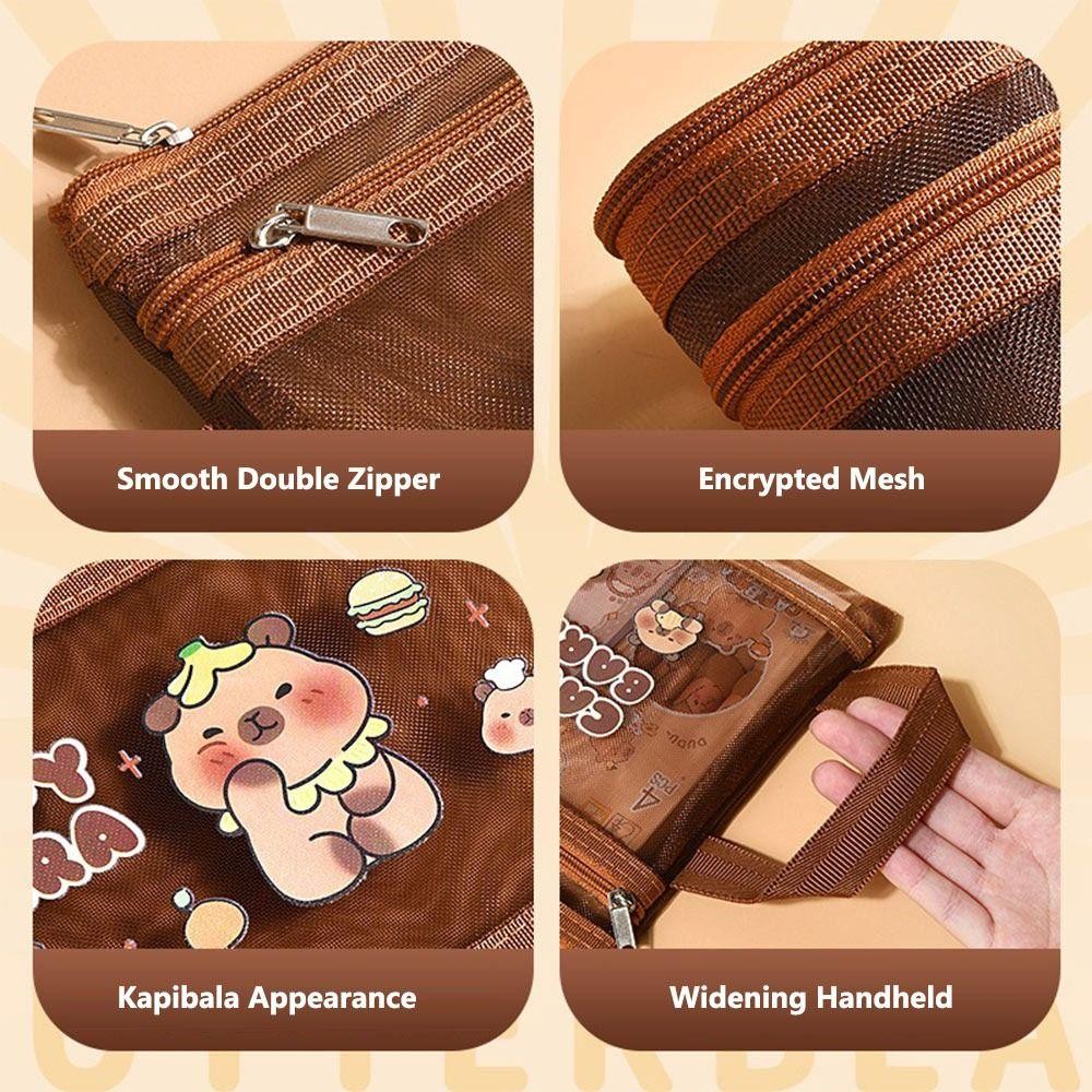 SIBAO Capybara Bag กระเป๋าตาข่าย A4/A5/A6 สีน้ำตาลเข้ม 2 ชั้น ความจุใหญ่ พกพาสะดวก ของขวัญนักเรียน สำนักงาน โรงเรียน - รูปที่ 2