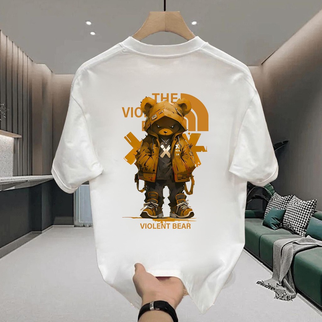 Top.street เสื้อยืด oversize "VIOLENT BEAR" t shirt cotton100% แฟชั่น แนวสตรีท สไตล์เกาหลี แขนสั้น unisex 2025 เสื้อชาย