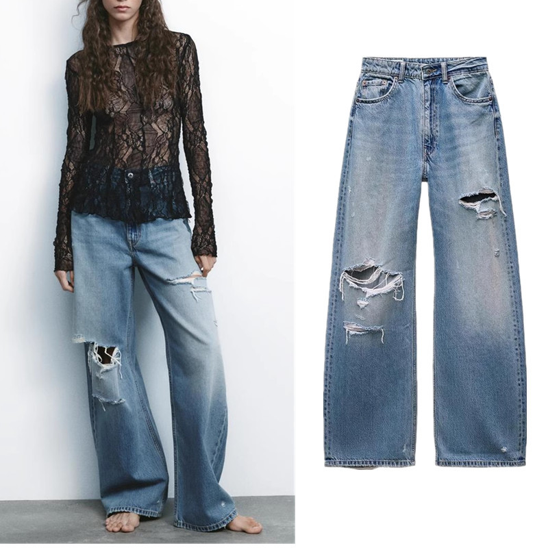 Zara Retro Ripped Loose Mid-Rise Jeans 8197021 – โปรปัง