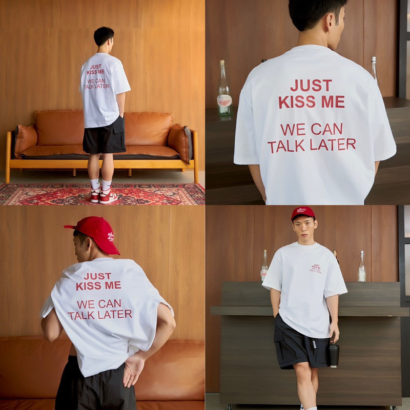 S-5XL JUST KISS ME พิมพ์คำ #OverOver เสื้อยืด Oversize