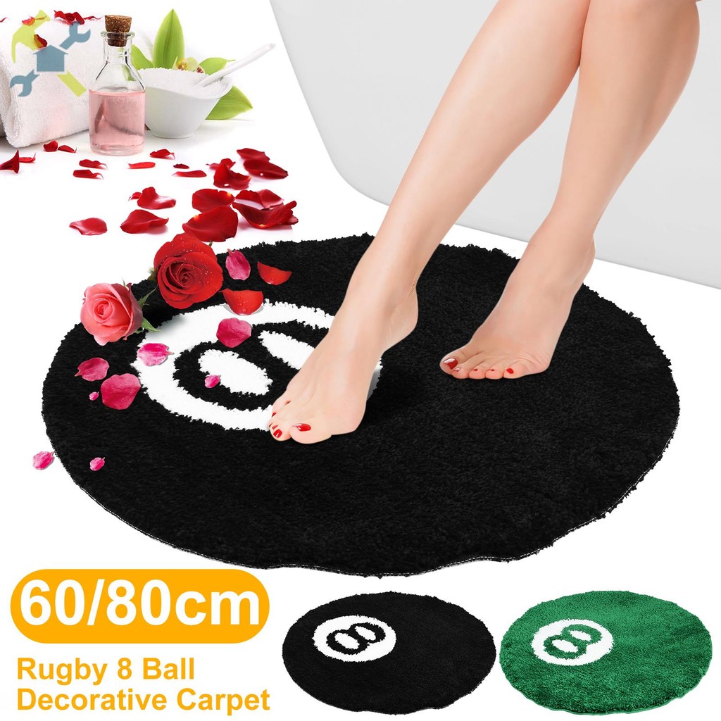 8 Ball พรม 23.6x23.6 นิ้วสีดํารอบ 8 Ball พรมลื่น Flocking พรมปูพื้นดูดซับวงกลมสีดําพรมสําหรับห้องนั่