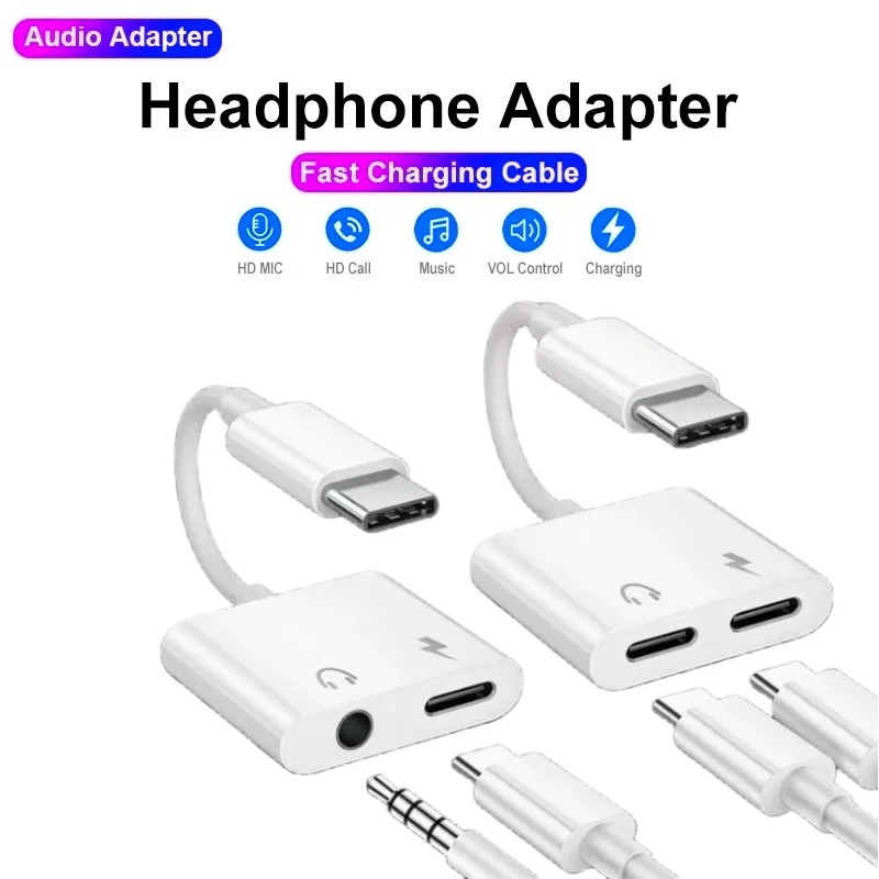 ตัวแปลงหูฟัง สายแปลงหูฟัง 3.5 mm หรับไอโฟน หางหนู Type C to Audioอะแดปเตอร์สายแปรงหูฟัง แปลงชาร์จและต่อหูฟังได้พร้อมกัน