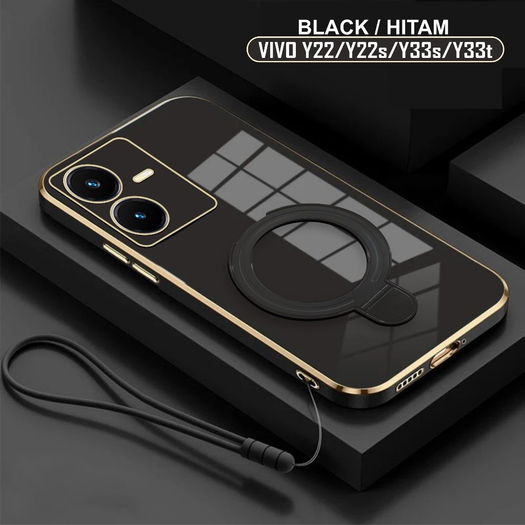 Vivo Y22 Y22s Y33t Y33s Soft Case แหวนชุบ Magsef Holder ฟรีสายแขวนแบบนุ่ม