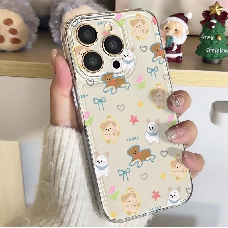 TheOne🔥IPhone 14 11 13 15 12 Pro Max XR X XS Max 7 8 Plus การ์ตูนหมาผีเสื้อน่ารัก คู่ คำนับความสนุก คนรัก ความหรูหราเคส