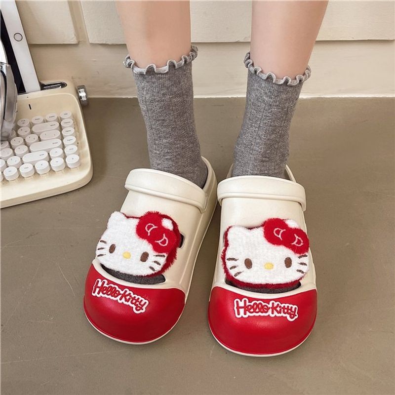 Stridiball ฤดูใบไม้ผลิใหม่ Hello Kitty Hole รองเท้าผู้หญิงยาง Sole Pu พื้นผิวรองเท้าแตะปิดนิ้วเท้า